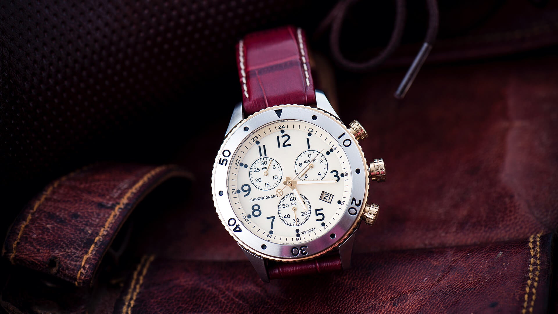 A violet color belted watch